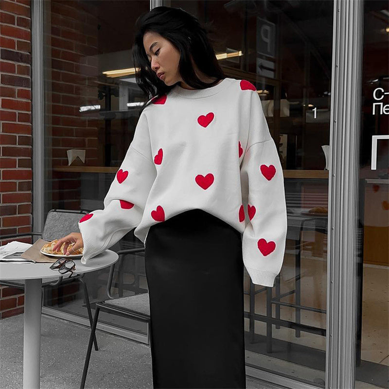 Super Chic Aesthetic Loose Heart-Shaped Sweater 