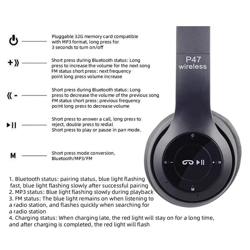 P47 TWS Stereo Headphone with Mic (compatible Android and IOS)