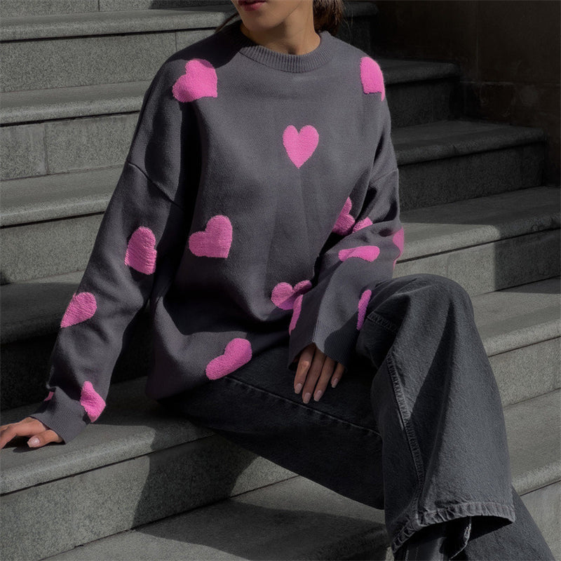 Super Chic Aesthetic Loose Heart-Shaped Sweater 